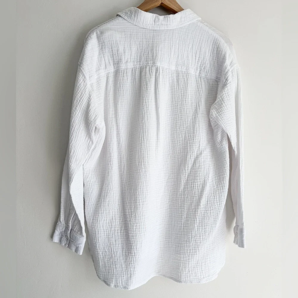 Rachel Roy White Textured Gauze Cotton Button Down - Large - Picture 6 of 10